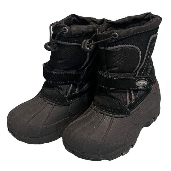 totes Other - Totes Boots Snow Winter Kids Size 11 Insulated Waterproof Black Bungee Tie Strap